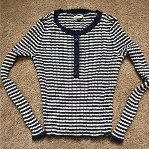 American Eagle Outfitters Navy and White Striped Knit Top